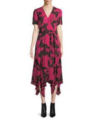 A.L.C. Cora Floral Print Silk Midi Wrap Dress