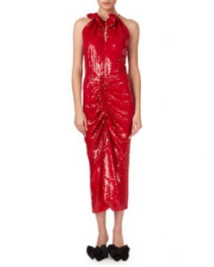 Magda Butrym Hilo Ruched Sequin Halter Midi Dress