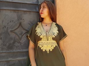 Caftan femme, djellaba, robe bohème, robe marocaine, caftan vert, robe or, caftan or