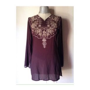 Brun long ethnique Bobo hippie sheer tunique style Vintage des années 90 fait 70, Oriental Caftan lâche
