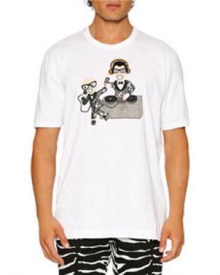 Dolce & Gabbana Sequined Stefano & Domenico DJ T Shirt, White