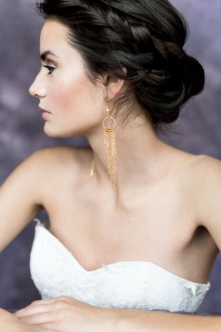 Long Gold Fringe Bridal Earrings, Gold Statement Earrings, Modern Gold Earrings, Dangle Earrings, Chain Drop Earrings, Wedding Jewelry, ORA
