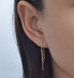 Boucles D'oreilles Longues Pendantes - Style Années 2000 - Métal Doré Et Fils - Occasion