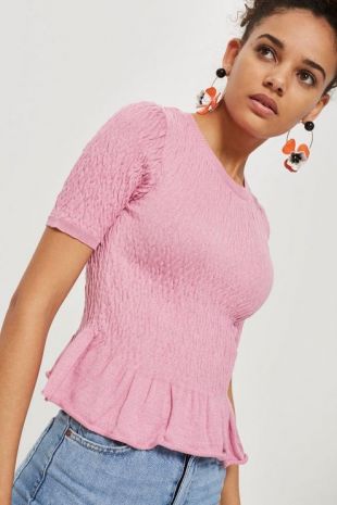Shirred Knitted T Shirt by Topshop