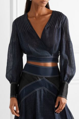 Diane von Furstenberg Wrap effect crepe and satin trimmed voile blouse