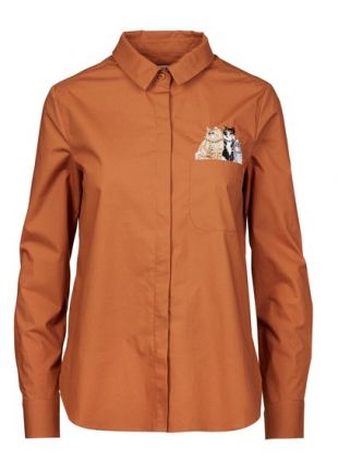 CHEMISE COL CLASSIQUE BRODÉE EN COTON CAMEL/CAMEL