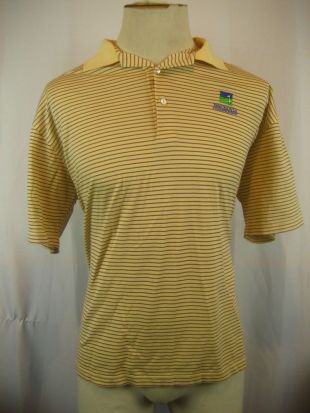 Mens Peter Millar Cotton SS Yellow Stripe Golf Shirt Wachovia Champ. Logo sz M  | eBay