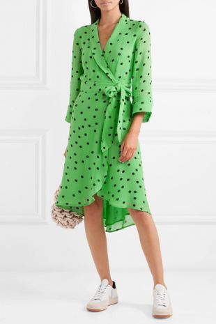 GANNI   Polka dot georgette wrap dress