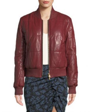 Veronica Beard Malin Quilted Leather Zip Front Bomber Jacket