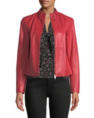 Emporio Armani Rosso Zip Front Leather Jacket