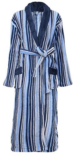 Kimono Robe Soft Plush Velvet Terry Shawl Collar Bathrobe Bathrobe,Blue Stripe