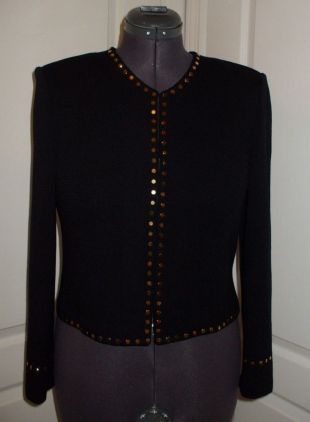 St. John Evening by Marie Gray Black Santana Knit Gold Studded Jacket Blazer sz   | eBay