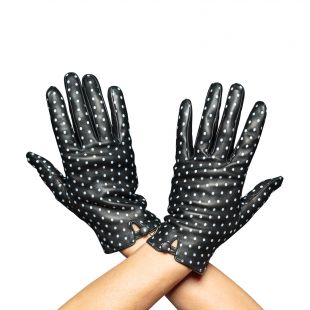 Women's Leather Gloves With Dark Blue and Light Blue Polka Dot   Beau Gant