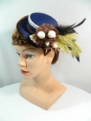 Minihat blue brown shells hat / victorian baroque rococo Fascinator for ladies