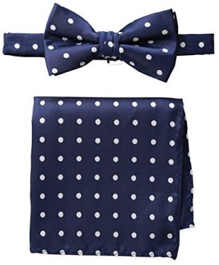 Stacy Adams Men's Satin Dot Bow Tie Set, Navy, One Size