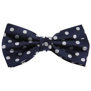 Mens Microfiber Pretied Bowtie for Formal Tuxedo with Adjustable Length(Navy Bowtie with white polka Dots)