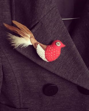 Broche d'Oiseau rouge gorge , bijoux de fantaisie en feutre