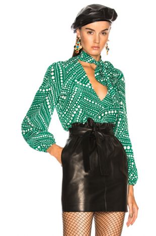 Rixo Kate Blouse in Green Psychedelic Spot