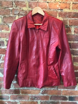 Veste Vintage simili cuir rouge / 90 s biker / simili cuir