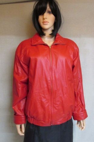 1990's Vintage JACQUELINE FERRAR Red Leather Zip Up Bomber Jacket