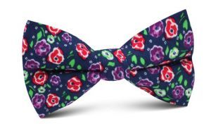 Violet rouge & vert Floral sur fond bleu marine noeud Bowtie Bowties liens hommes Mens mariage garçons d’honneur marié palefreniers formelle Tux Tuxedo Tie(C506 BT) hommes