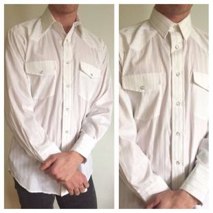 Vintage texturé chemise manches longues rayé blanc Pearlsnap / / des années 1980