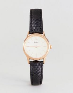 Cluse La Vedette Montre avec bracelet en cuir Noir lézard