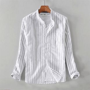 Erolios - men's striped shirt small stand collar cotton