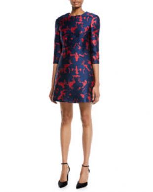 Jason Wu 3/4 Sleeve Floral Jacquard Mini Cocktail Dress