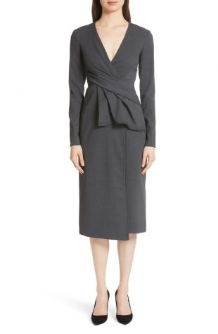 Jason Wu Peplum Waist Tropical Stretch Wool Dress