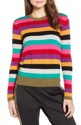 Pam & Gela - Pam & Gela Stripe Metallic Trim Sweater