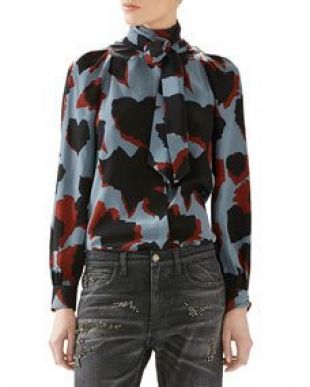 Gucci LS Print Shirt W/Self Scarf