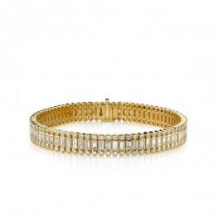 Sydney Evan Yellow Gold & Diamond Baguette and Round Bezel Stacked Bracelet