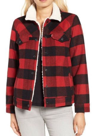 Levi's - Levi's Boyfriend Cherry Plaid Sherpa Jacket