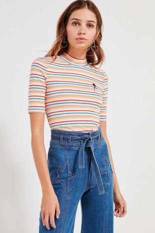Urban Outfitters Zola Striped Mock-Neck Top