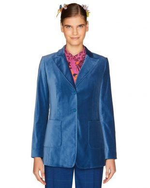 Benetton Blazer en velours lisse, Turquoise