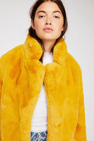 Free People - Free People Sophie yellow faux fur coat