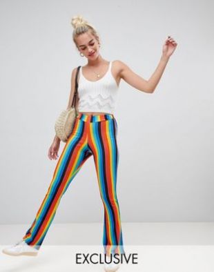 Daisy Street   Pantalon évasé à rayures arc en ciel at asos.com