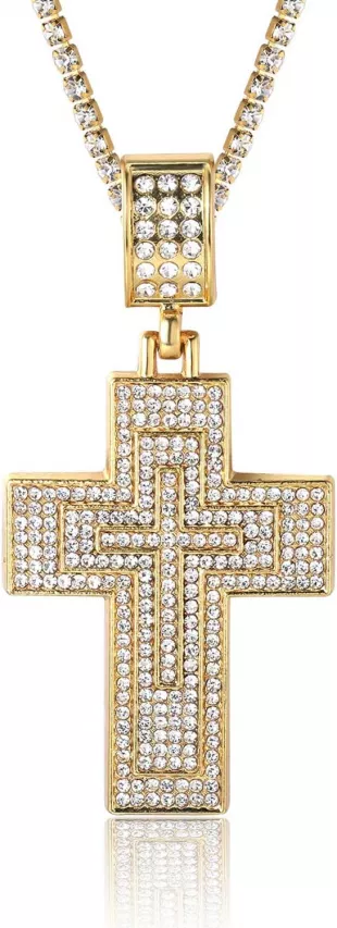 Pendentif Croix Ancien Avec Chaîne En Plaqué Or Jaune – Bon état Occasion
