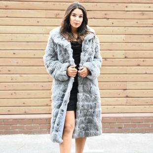 En fourrure de lapin rapiécé nouveau manteau Long   gris