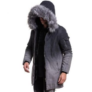 Blouson et vestes Project x paris Parka homme longue en jean noir dégradé capuche fourrure Noir - UrbanLocker