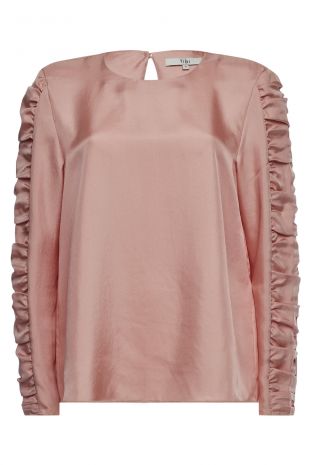 Tibi Satin Top with Gathered Sleeves