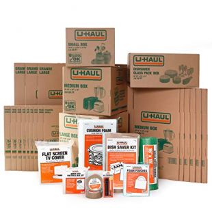 U-Haul Apartment Moving Kit - 21 Boxes, 1 Dish Packing Kit, Foam Pouches, Tape, Mattress Bag, TV Cover, and Other Assorted Packing Supplies