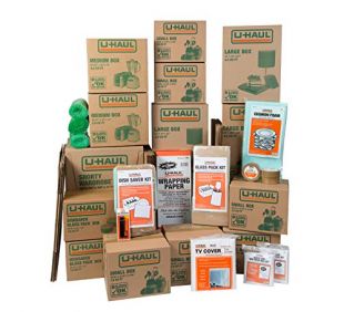 U-Haul Household Moving Kit - 36 Moving Boxes, 2 Wardrobe Boxes, 2 Dish and Glass Packing Kits, 2 Mattress Bags, Tape, and Assorted Packing Supplies