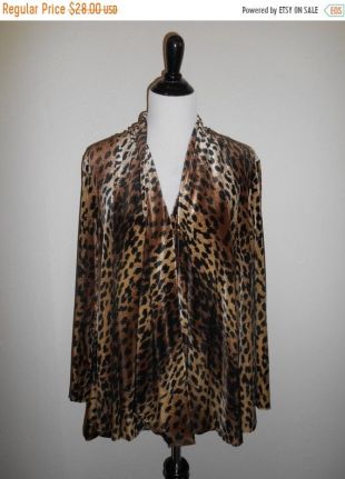 VENTE de fermeture Boutique vente Vintage velours blouse chemise couvrir animal guépard impression taille taille plus