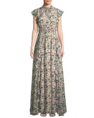 Shoshanna Triana Floral Gown w/ Ruffles