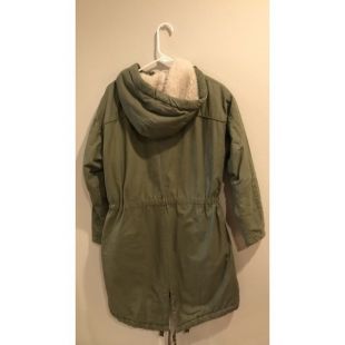 Khaki green Sherpa lined long utility jacket
