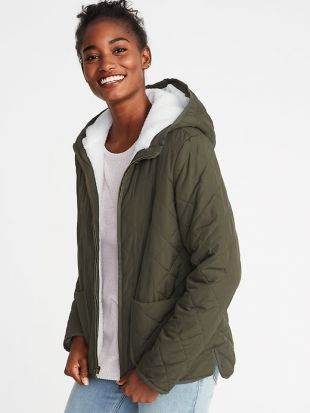 Quilted Sherpa Lined Hooded Jacket for Women