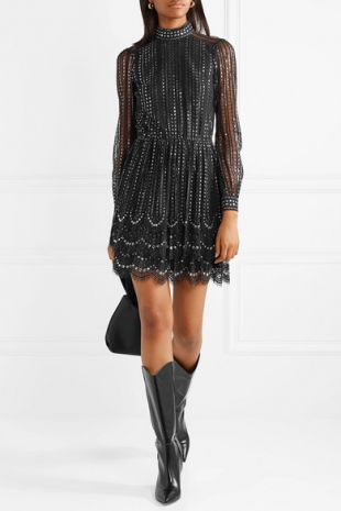 Michael Kors Crystal embellished metallic lace mini dress
