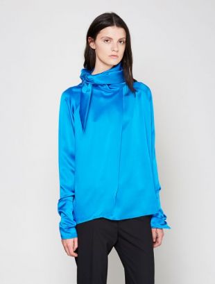 Drapped neckline Silk Scarf Blouse